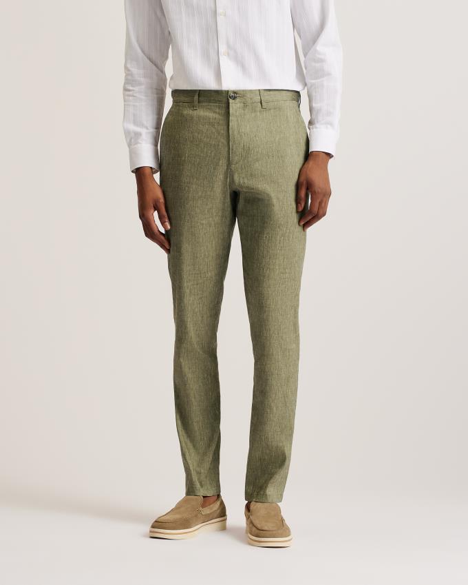 Pantalon Ted Baker Slim Fit Linen Blend Vert Homme | PHY-20936602